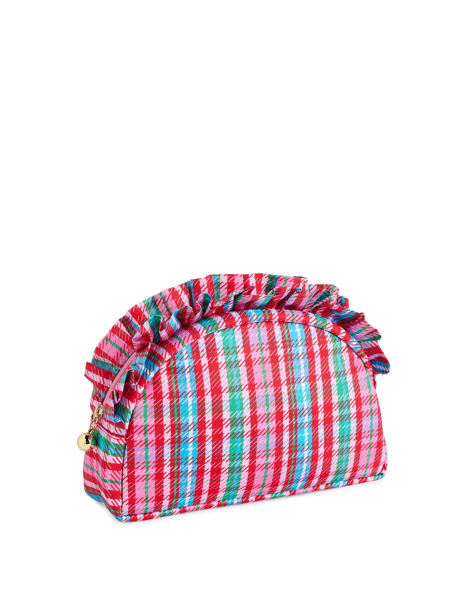 Plaid Ruffle Zip Pouch L