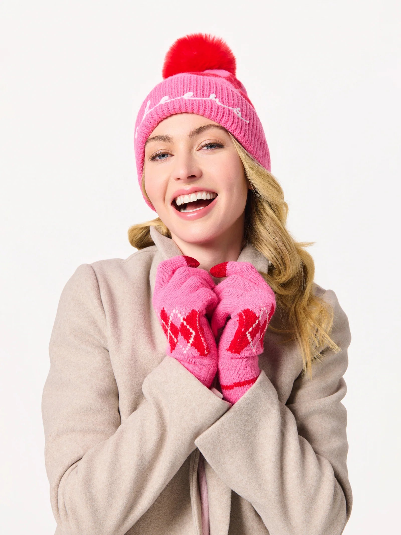 Argyle Touchscreen Gloves Pink
