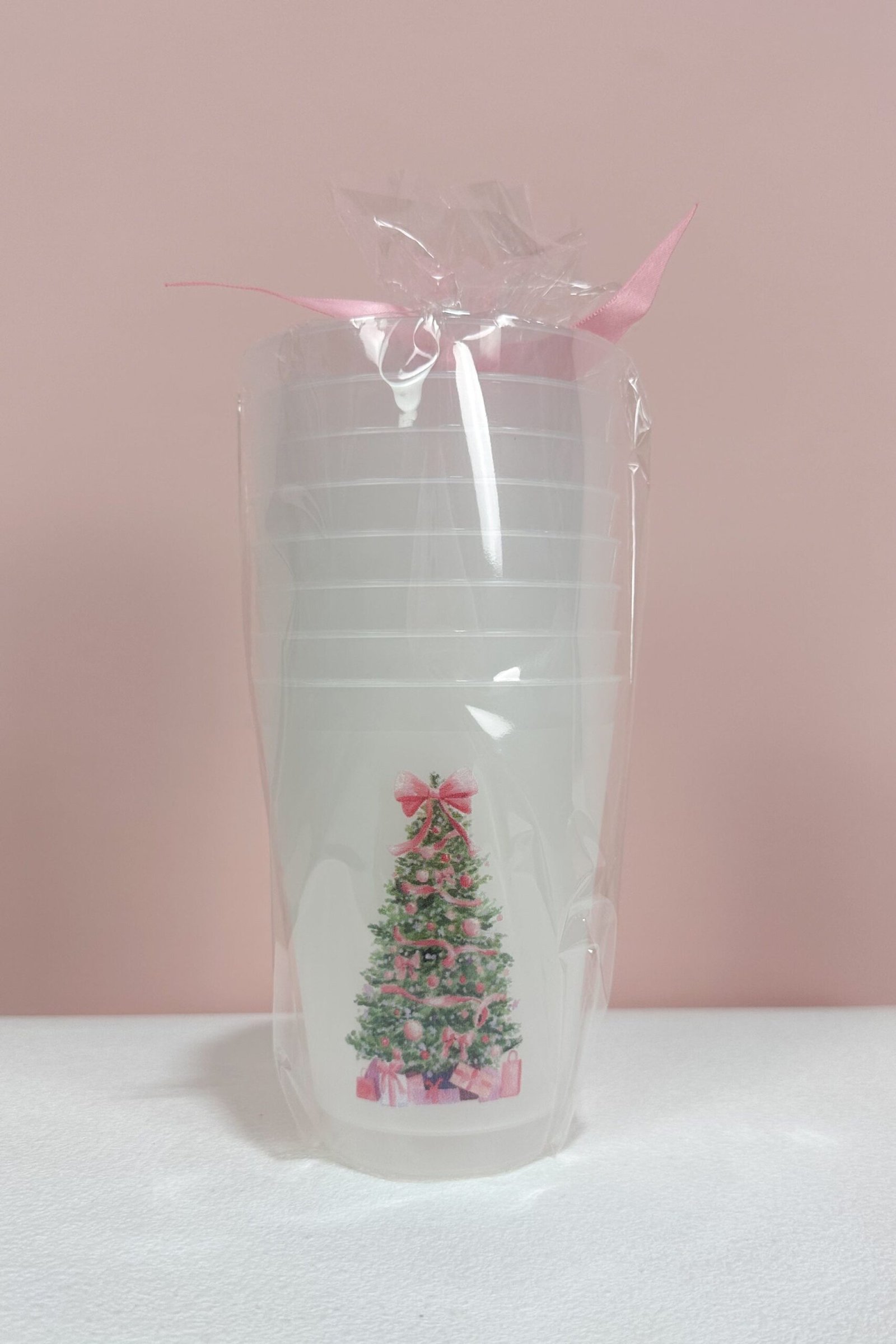 Pink Christmas Tree Frosted Cups