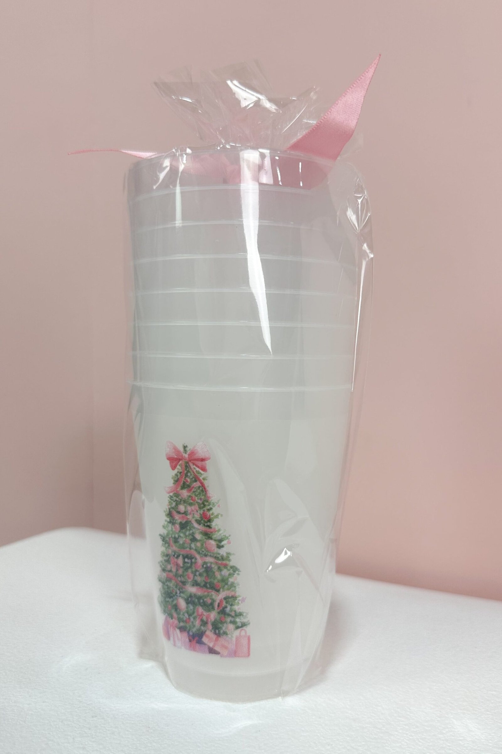 Pink Christmas Tree Frosted Cups
