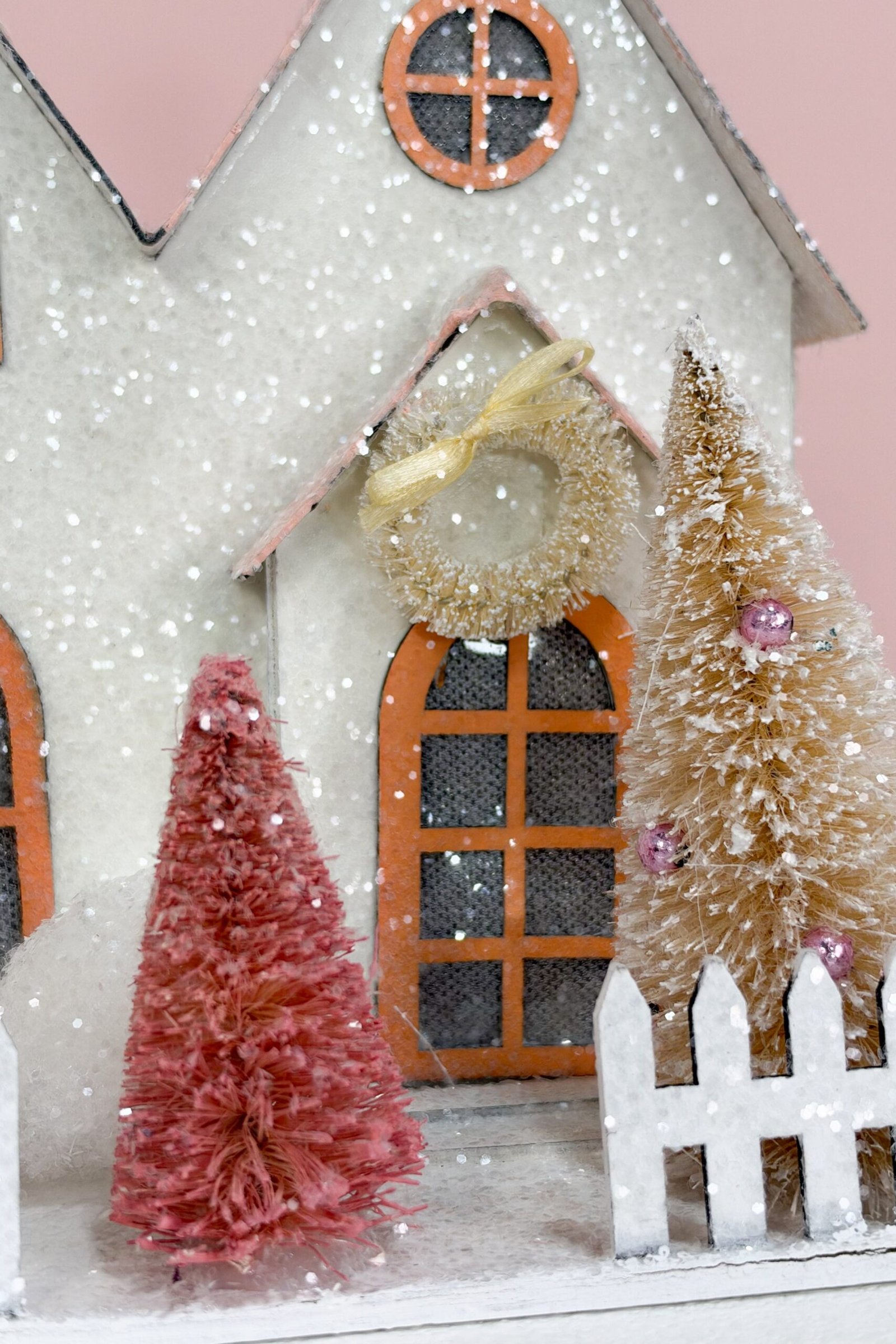 Paper House w/ Bottle Brush Trees & Glitter