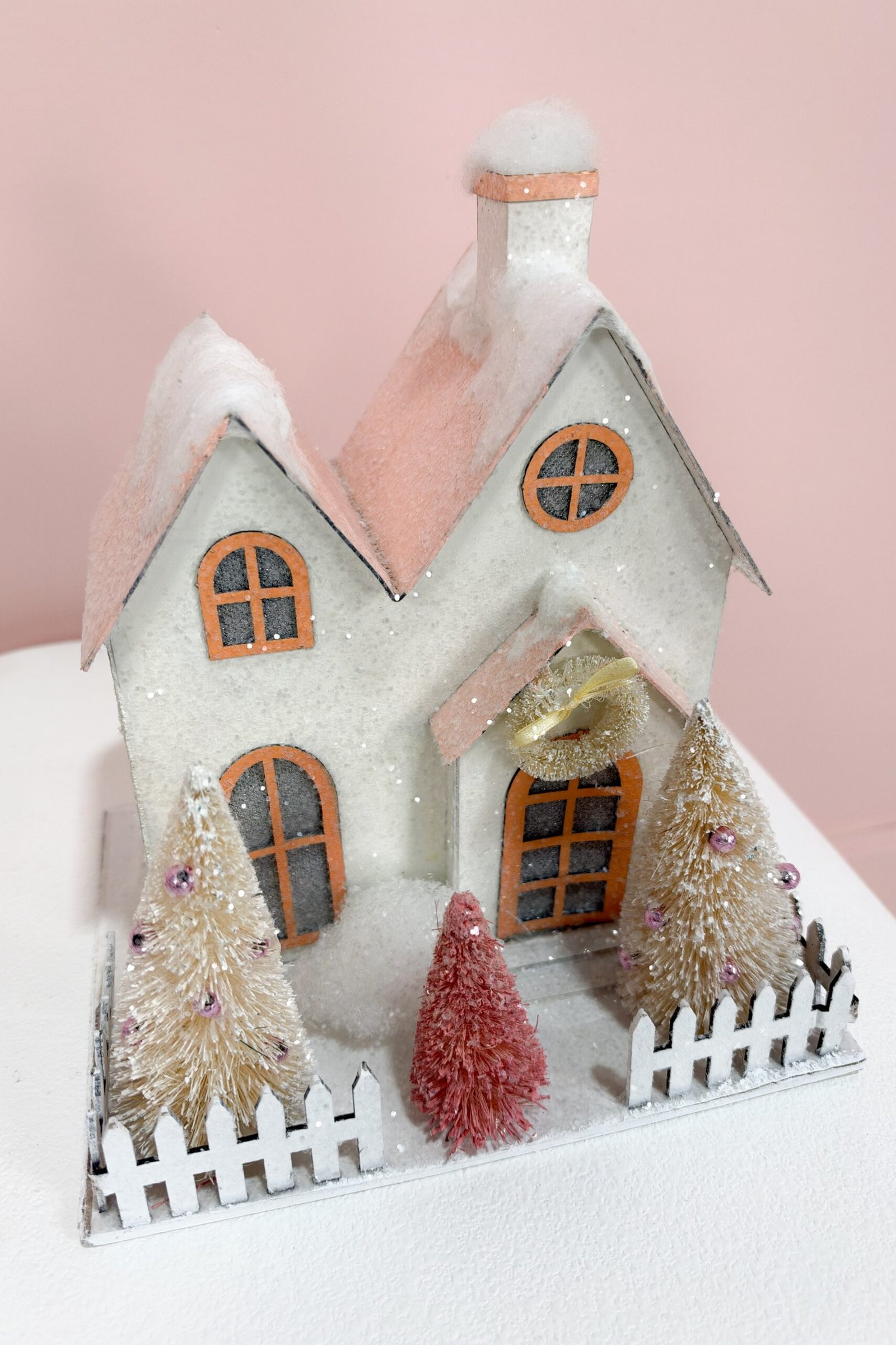 Paper House w/ Bottle Brush Trees & Glitter