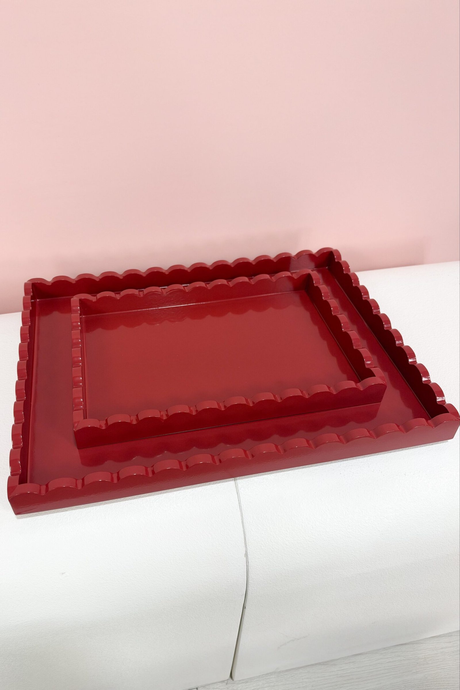 Red Scallop Tray Set of 2