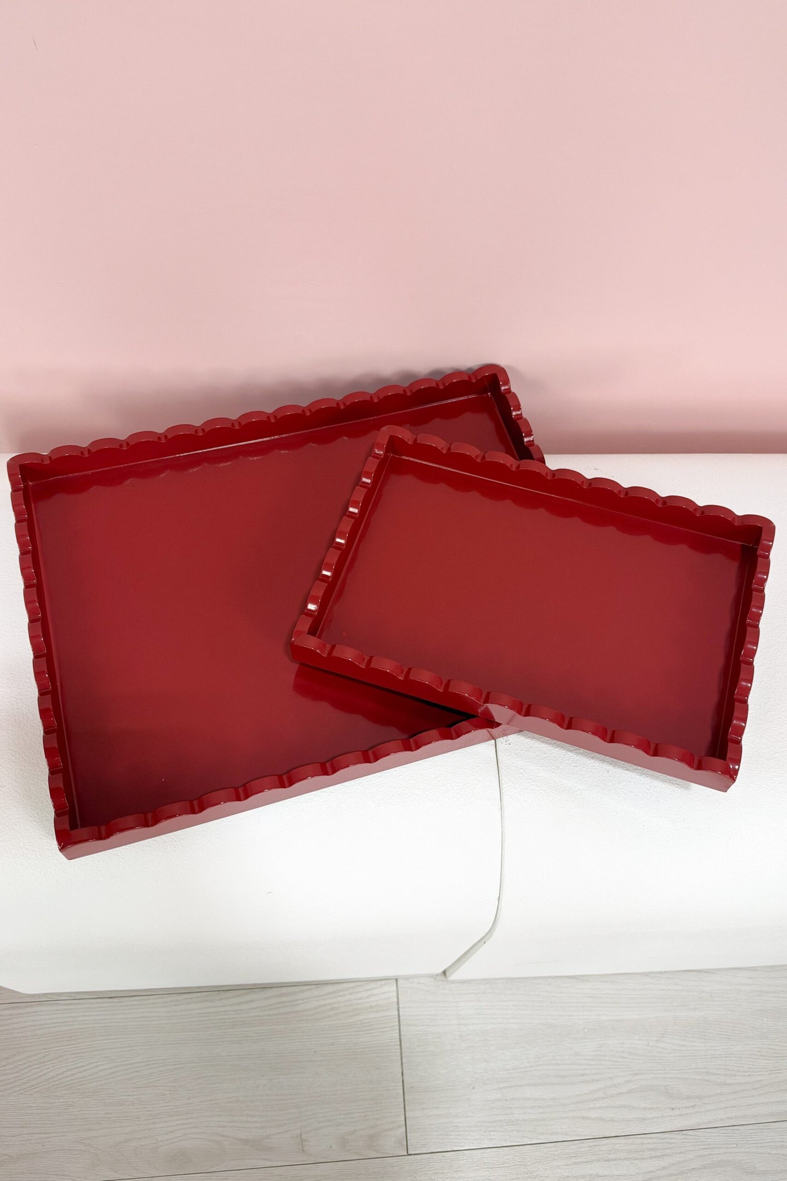 Red Scallop Tray Set of 2